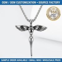 Collier pendentif aile d'ange vintage pour femme, design personnalisé, chaîne en acier inoxydable, vente en gros