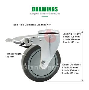 Custom 3 Inch 4 Inch <span class=keywords><strong>5</strong></span> Inch Double Brake Bolt Hole Size M 12.5mm Tpr <span class=keywords><strong>Caster</strong></span> Wheel - Product Image 2