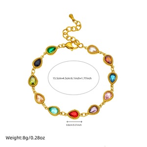 Bracelet chaîne en acier inoxydable plaqué or, micro-pavé, géométrique, coloré, avec motifs ovales, goutte d'eau et carrés, style mode transfrontalier - Product Image 5
