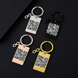 Porte-clés vierge en acier inoxydable avec logo personnalisé, impression de code QR, gravure laser, pour carte anti-perte - Product Image 1