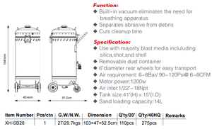 Nettoyeur haute pression portable électrique à séparation abrasive, directement de l'usine, capacité de 28 gallons, aide au sablage sans poussière, acier - Product Image 6