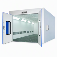 Cabine de peinture RuiBo pour voitures, avec garniture blanche et bleue, portes doubles, grille de filtration de plafond, aérateurs de sol à persiennes, pour studio