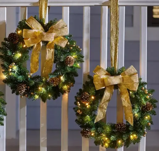 Guirnalda de Navidad para decoración de pared del hogar, decoración de puerta delantera, dorada, 30cm