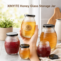 Pot de conservation en verre à rayures horizontales transparentes avec couvercle à vis en métal noir, récipient de cuisine hermétique pour miel, confiture, épices, aliments secs