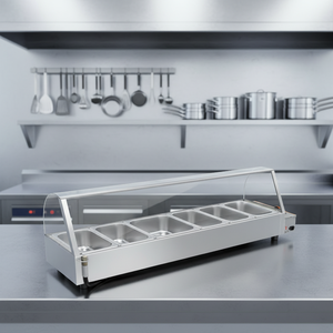 ELECTRIC <strong>BAIN</strong> <strong>MARIE</strong> <strong>FOOD</strong> <strong>WARMER</strong> 6 PANS GLASS COVER - Product Image 2