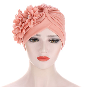 10 couleurs unies, bandanas ethniques, foulards musulmans africains, chapeaux melon d'eau avec perles et diamants, turbans à trois fleurs - Product Image 4