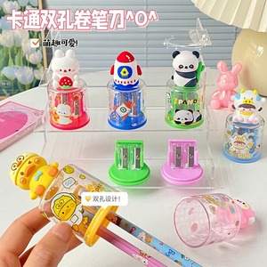 Trẻ em phim hoạt hình động vật hình dạng nhựa bút chì mài học sinh tay quay đôi lỗ công cụ văn phòng phẩm trường học - Product Image 3