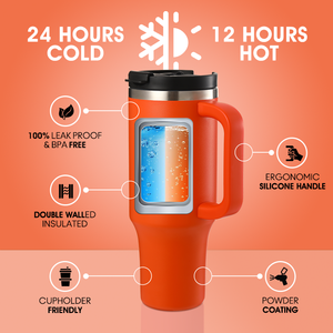 Vaso Térmico Personalizado con Logotipo ODM de 40 oz, Libre de BPA, Doble Pared, Acero Inoxidable, Aislamiento al Vacío, con Tapa 2 en 1 con Pajita y Asa - Product Image 4