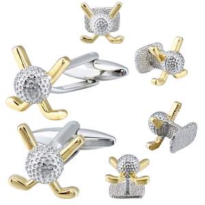 ゴルフをテーマにしたメンズカフスボタンとシャツのスタッドセットゴールドシルバークロスゴルフクラブデザインエレガントなビジネスウェディングギフト - Product Image 6