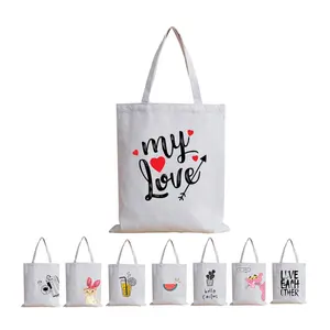 Bleach White Tote Shopping Bag With Custom Printed Logo Wholesale Eco Plain Cute Cotton Tote Bag Canvas