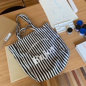 Canvas Striped Tote Bag Black White Vertical <b>Square</b> Open Top Letter Design Everyday Commute Style - Product Image 3