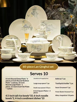 Service de table de luxe en porcelaine fine à motif paysage chinois, résistant à la chaleur, compatible lave-vaisselle, pour la maison, l'hôtel, les banquets, les mariages et les fêtes de pendaison de crémaillère