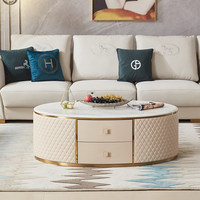 Table basse et meuble TV en bois massif blanc en cuir de luxe au design moderne avec plateau en marbre pour le salon