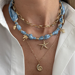 Kalung Liontin Kerang Bintang Laut Gaya Liburan Pantai, Kalung Syal Kreatif, Rantai Klavikula Berlapis, Perhiasan Pantai Modis - Product Image 1
