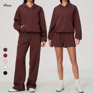 Set 3 Pezzi da Donna Autunno Inverno: Felpa con Zip in Pile, <span class=keywords><strong>Cardigan</strong></span> Spesso, Pantaloncini e Pantaloni Lunghi, Tuta Sportiva Personalizzabile con Logo - Product Image 1