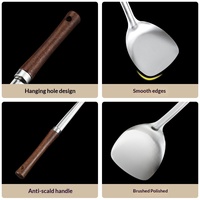 Ensemble de cuillères de cuisine et de mélange en acier inoxydable allemand épaissi, avec passoire pour bouillie et soupe, manche en bois de hêtre, ustensiles de cuisine ménagers