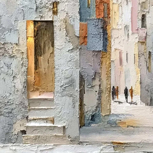 Golden Passage Textured Impasto Canvas Still Life Paintings of a Sunlit European Alleyway Handmade <b>Framed</b> Wall Decorative Arts - Product Image 2