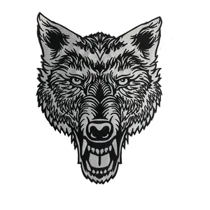 Lone Wolf Head Tattoo Reflective Embroidery Patches Biker Back Applique Iron Sew on