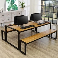 Ensemble de bureau RH Super Factory en fer et bois industriel, avec plateau en bois de pin, pour entreprise et bureau à domicile