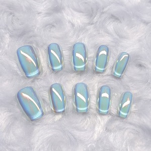 <span class=keywords><strong>Uñas</strong></span> Postizas Hechas a Mano en 10 Tamaños, Diseño de Ojo de Gato Sonriente, Electrochapadas, Iridiscentes, con Terapia de Luz, Puntas de <span class=keywords><strong>Uñas</strong></span> Artificiales Desmontables - Product Image 4
