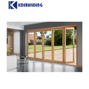 KDSBuilding Solid Teak Double Glass Horizontal Folding Garage Paint Colors Wood Doors