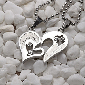 Vendita diretta della fabbrica di alta qualità all'ingrosso lega a forma di cuore che desidera ciondolo coppia collana 2 pezzi/set - Product Image 4