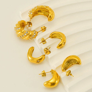 Zogxin Moon Shape Stud Earrings 18K Plated Gold Geometric Design Micro Insert Women's Fashion Jewelry - Product Image 2