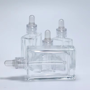 Flat square Rectangle Luxury 15ml 30ml 50ml 100ml Glass <b>Dropper</b> <b>Bottles</b> with Crystal clear Collar for Serum Essential Oil - Product Image 1