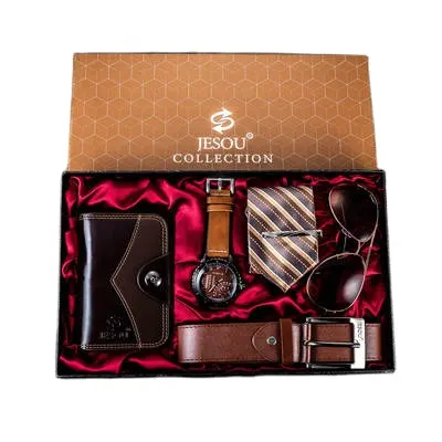 Conjunto de reloj y billetera de lujo para hombre, Set de regalo de moda para hombre, llavero con correa para bolígrafo, 6 piezas, 1 comprador