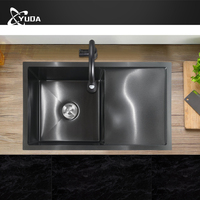 Lavabo fait à la main bol simple évier de cuisine couleur noire évier en acier inoxydable lavage à la main avec plateau