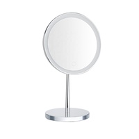Miroir de table LED 8 pouces avec grossissement 5X, variateur tactile, lumière à mémoire 3 couleurs, rechargeable Type-C 1000 mAh, miroir chromé