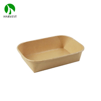 Ecologische wegwerpverpakkingen van 500ml, recyclebaar, biologisch afbreekbaar, geschikt voor de magnetron, met deksel, van kraftpapier, voor fastfood, snacks en lunch.