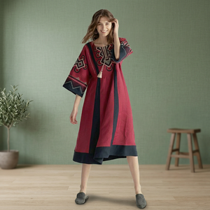 Robe longue coréenne décontractée personnalisée en coton 100% écologique, à manches courtes, broderie florale en dentelle, style simple et doux, coupe ballon - Product Image 3