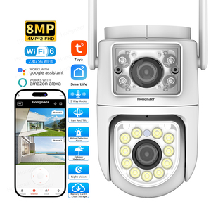 Caméra de surveillance <span class=keywords><strong>IP</strong></span> PTZ sans fil Hongnaer 6/8MP à double objectif <span class=keywords><strong>5G</strong></span> WiFi6 4K 360° CCTV extérieure, caméra de sécurité intelligente WiFi Tuya - Product Image 1