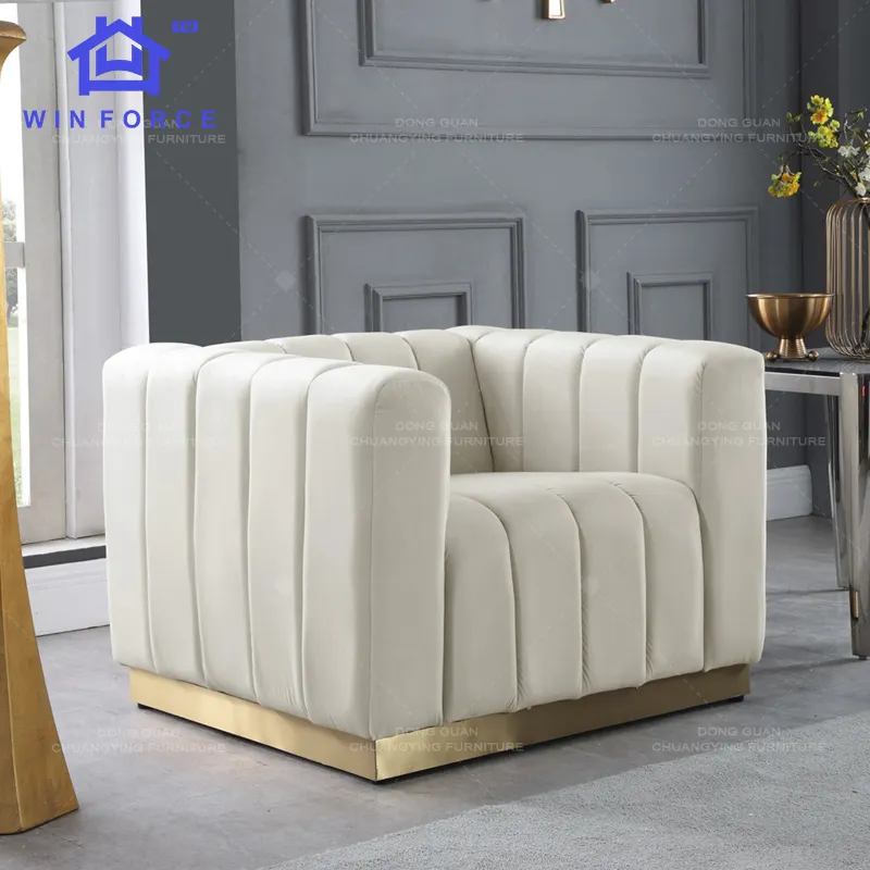 Winforce Deluxe Design White Velvet Fabric Single Sofa Set Living Room Lounge Sofa Chair