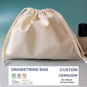 Sac à cordon personnalisé avec logo imprimé, blanc, petit, style vintage, en coton lavable, pochette cadeau, emballage, rangement - Product Image 4