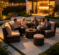 Conjunto de Muebles de Ratán para Porche, Duradero, Ahorra Espacio, Cojín Suave Desmontable, Sofá Circular de Esquina con Mesa para Fiestas Familiares en el Patio Trasero
