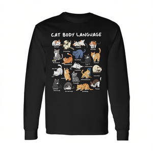 T-shirt à manches longues Kawaii avec langage corporel de chat mignon pour les amoureux des chats - Product Image 2