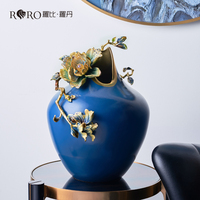 RORO vase fleur en gros bureau de table décoratif en céramique porcelaine bleu forme ronde vase à fleurs pour salon décors de bureau