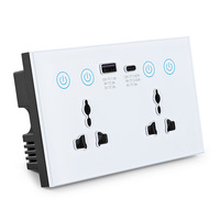 Prise murale intelligente Tuya 147type 13A double Wi-Fi universelle à 2 prises en verre trempé avec USB Type-C, normes EU/US/UK, 20A nominale