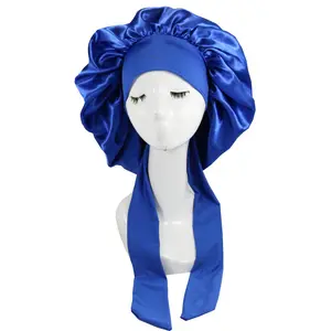 wholesale fashionable custom satin bonnets with tie hair wraps satin customised hair bonnet