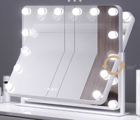 Miroir de maquillage avec ampoule LED - 360 °   Miroir de maquillage de table avec éclairage, rotation et écran tactile à intensité variable