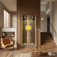 Ascenseur résidentiel de luxe pour villa de 400 kg avec porte centrale en verre, cadre de gaine en aluminium, traction sans engrenage
