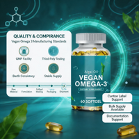 Gélules d'huile d'algues végétaliennes oméga 3 en vrac, 60 unités, à base de plantes, EPA DHA, antioxydant, soutien cardiaque, sans gluten, OEM, marque privée