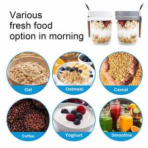 Custom 16oz Portable Glass <b>Breakfast</b> Mason Jars Plastic Overnight Oats Jar with Lids and Spoons Reusable - Product Image 4