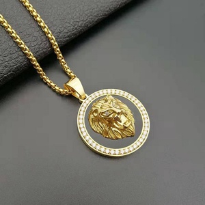 Collares con Colgante de Cabeza de León de Acero de Titanio, Cristal, en Oferta - Product Image 5