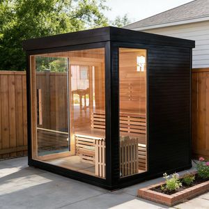 Sauna extérieur moderne pour villa avec chauffage infrarouge lointain, cabine en bois de cèdre massif et bain SPA - Product Image 1