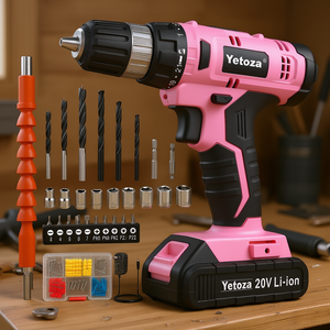Yetoza Cordless Drill <b>Kit</b> 20V Li-Ion Variable Speed Keyless Chuck Rechargeable Power <b>Tool</b> for DIY Projects <b>Pink</b> - Product Image 2