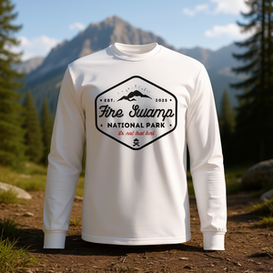 Camiseta de manga larga del Parque Nacional Fire Swamp, diseño de montañas, senderismo, camping - Product Image 3