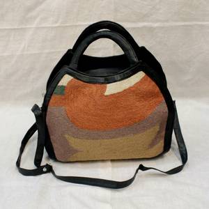 Bolso Tote de Lana Personalizado, Bolso de Hombro Reversible, Técnica de Costura, Patrón Geométrico Moderno, Ribete Negro, para Uso Diario y Viajes - Product Image 1